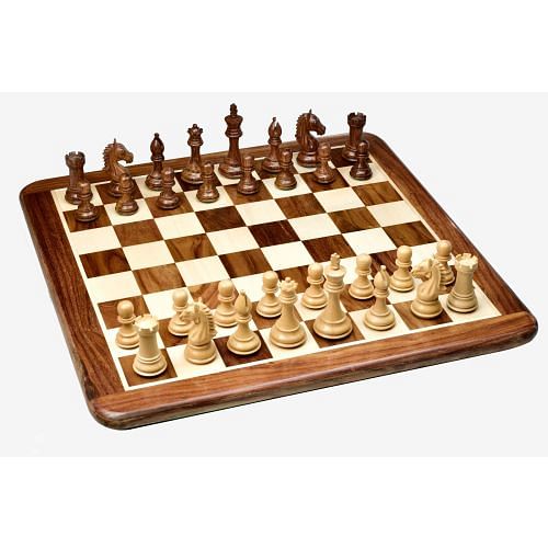 Derby Knight Staunton Chess Pieces in Sheesham/Boxwood With Board & Box- 4.1"King