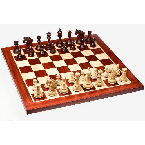 Sher-E-Punjab Chess Pieces in Bud Rose Wood/Boxwood With Board & Box- 4.6" King