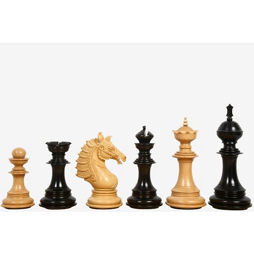 The Sikh Empire Series Triple Weighted Wooden Handmade Chess Pieces in Genuine Ebony Wood and Indian Boxwood - 4.5" King with Extra Queens