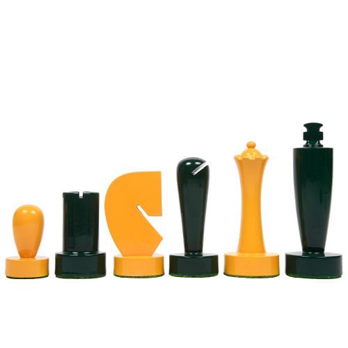 Berliner Series Modern Minimalist Chess Pieces in Green and Yellow Painted Box Wood - 3.7" King