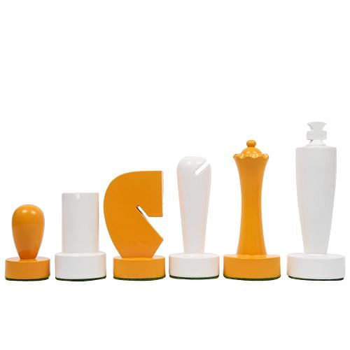 Berliner Series Modern Minimalist Chess Pieces in Yellow and White Painted Box Wood - 3.7" King