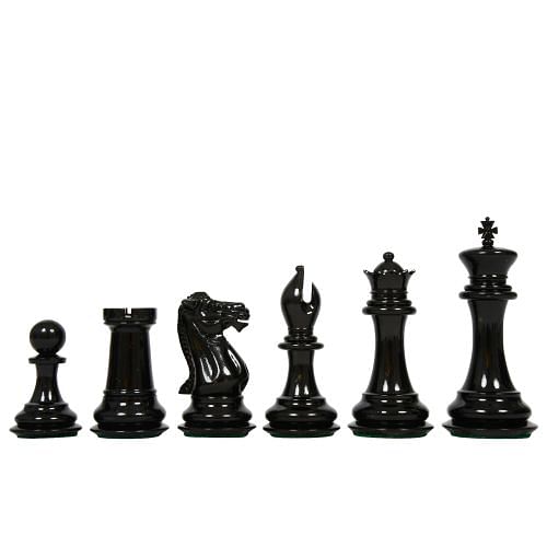 Reproduced 1849 Staunton Pattern Camel Bone Chess Set in Black Dyed & Bleached White - 3.7" King