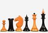 The 1950s Soviet (Russian) Latvian Reproduced Chess Pieces in Ebonized Boxwood / Antiqued Boxwood - 4.1" King