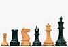 Reproduced 1849 Original Staunton Pattern Chess Pieces Painted in Dark Olive Green and Earth Yellow - 4.5" King