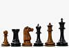 Circa 1887 Turner Teich Soviet-Staunton Style Weighted 4" Chess Pieces in Ebony & Antiqued Boxwood