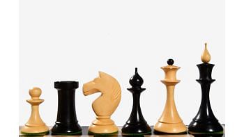 The 1950s Soviet (Russian) Latvian Reproduced Chess Pieces in Ebonized Boxwood & Natural Boxwood - 4.1" King