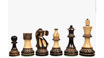 The Burnt Blazed Series Handcarved Lacquer Chess Pieces in Burnt Box Wood - 3.8" King