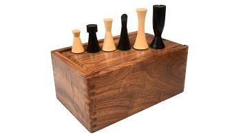 Minimalist Midnight Contemporary Chess Pieces in Ebonized Boxwood - 3.34" King with Box