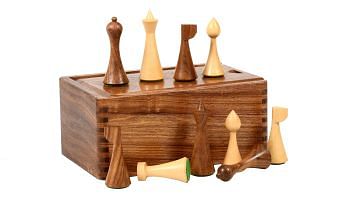Minimalist Hermann Ohme Chess Pieces in Sheesham/Boxwood - 3.75" King with Box