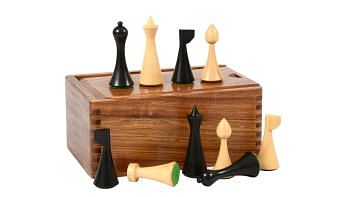 Minimalist Hermann Ohme Chess Pieces in Ebonized & Boxwood  - 3.75" King with Box