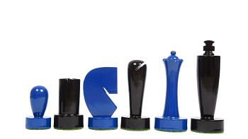 Berliner Series Modern Minimalist Chess Pieces in Blue and Black Painted Boxwood - 3.7" King
