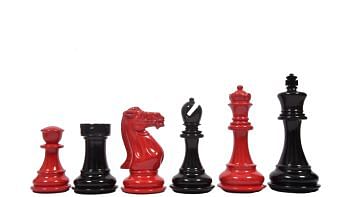 Slightly Imperfect Wooden Chess Pieces  in Black Painted & Red Painted Boxwood- 4.2" King