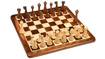Minimalist Hermann Ohme Chess Pieces in Sheesham/Boxwood - 3.75" King with Board