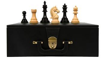 Combo of 2016 Bridle Series Luxury Chess Pieces in Ebony Wood / Box Wood - 4.2" King with Storage Box