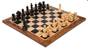 Combo of 2016 Bridle Series Luxury Chess Set with Wooden Board in Ebony Wood / Box Wood - 4.2" King