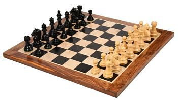 Combo of 2016 Bridle Series Luxury Chess Pieces in Ebony Wood / Box Wood - 4.2" King with Wooden Chess Board