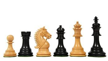 The CB Bridle Series Luxury Triple Weighted Chess Pieces in Ebony Wood / Box Wood - 4.2" King