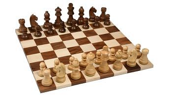 Combo of Tournament Series Staunton Chess Pieces with German Knight in Sheesham Wood & Box Wood - 3" King with Folding Chess Board