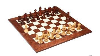 1950 Repro Dubrovnik Bobby Fischer Chessmen V3.0 in Bud Rosewood/Boxwood - 3.7" King with Board
