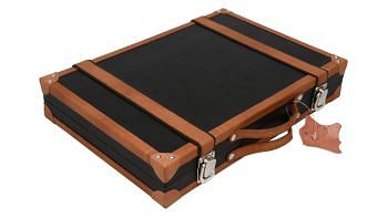 Genuine Leather Folding Backgammon Set in Black & Brown Color