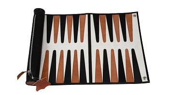 Genuine Leather Roll-up Backgammon Set in Black & Brown Color