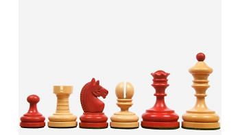 Reproduced Vintage 1930 Knubbel Analysis Chess Pieces in Stained Crimson and Boxwood - 3" King 