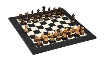 Combo of 1950 Reproduced Dubrovnik Bobby Fischer Chessmen Version 3.0 in Lacquer Finished Burnt & Natural Box Wood - 3.7" King with Chess Board