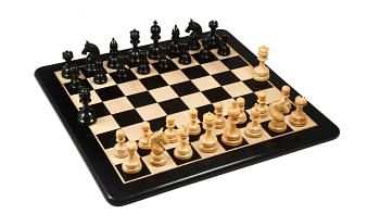 Combo of The Indian Chetak II Customized Staunton Chess Pieces in Ebony / Box Wood - 4.2" King with Wooden Chess Board 