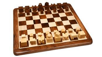 Repro 1924 Bauhaus Geometrical Chessmen in Sheesham Boxwood - 1.9" King with Board