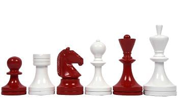 Slightly Imperfect Reproduced Russian Series Chess Pieces in Red Painted & White Painted Wood - 3.75" King