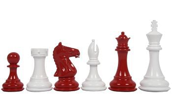 Slightly Imperfect Fierce Knight Staunton Series Chess Pieces in Red Painted & White Painted Wood - 4.0" King