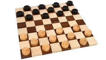 Wooden Checkers / Draught  Set in Stained Dyed Boxwood - 30mm with Board