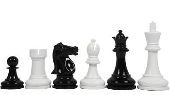 Slightly Imperfect 1972 Reproduced Staunton Pattern Chess Pieces in Black Painted & White Painted Wood - 3.7" King
