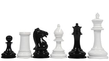 Slightly Imperfect Reproduced Staunton Pattern Chess Pieces in Black Painted & White Painted Wood - 4.5" King
