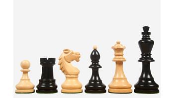 Reproduced Vintage 1950's Circa Bohemia Staunton Series German Chess Pieces in Ebonized Boxwood & Natural Boxwood - 3.89" King