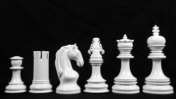 Slightly Imperfect Wabi Sabi Wooden Piatigorsky Knight Wooden Chess Pieces Painted in Black / white Box Wood - 4.2" King