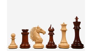 The CB Mustang Series Weighted Chess Pieces in Bud Rose / Box Wood - 4.4" King with Extra Queens 