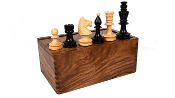 Romanian-Hungarian National Chess Set in Ebonized wood-3.8” King & Box