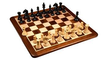 The Derby Knight Pattern Chessmen in Ebonized Boxwood  with Board - 4.1" King