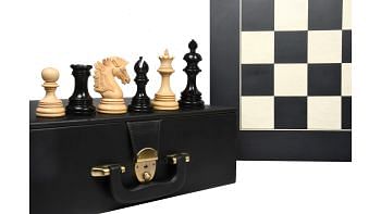New Indian-American Luxury Chess Pieces in Ebony/Boxwood V2.0 - 4.4" King with Board & Box