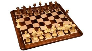 Combo of The 1950s Soviet (Russian) Latvian Reproduced Chess Pieces in Sheesham & Natural Boxwood - 4.1" King with  Wooden Chess Board with Notation 21" 