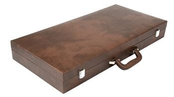 Leatherette Chess Set Briefcase Storage Box Coffer (Brown Color) with Fixed Slots for 3.75" - 4" Pieces