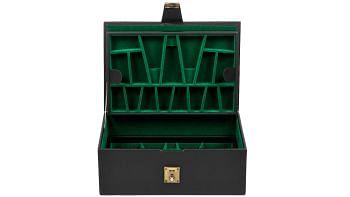 Leatherette Chess Set Storage Box with Double Tray Fixed Slots for 4" - 4.25" Pieces in Black