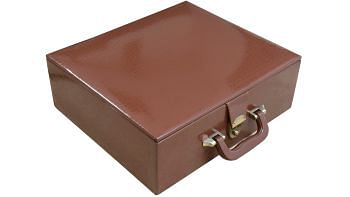 Brown Leatherette Chess Set Coffer Storage Box with Hi-Gloss Crocodile Pattern Finish for 4.2" - 4.7" Pieces