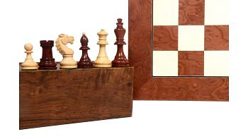 Repro 1950's Circa Bohemia Series Chess Pieces in Bud Rosewood & Boxwood with Board & Box- 3.89" King