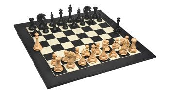 The Ruffian American Staunton Chess Pieces in Ebony / Boxwood - 4.8" King with Board