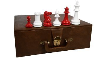 Repro 1849 Wooden Painted Chess Set in Lacquer with Storage Box-4.5" King