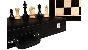 Fierce Knight Chess Pieces in Ebonized/Box Wood - 4.0" King with Box & Chess Board