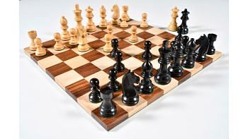 Tournament Wood German Knight Chess Set, Folding Chess Board & Pouch -3"King