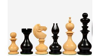Reproduced Antique Series Dublin Pattern Calvert Chess Pieces in Ebonized & Natural Boxwood - 4.1" King